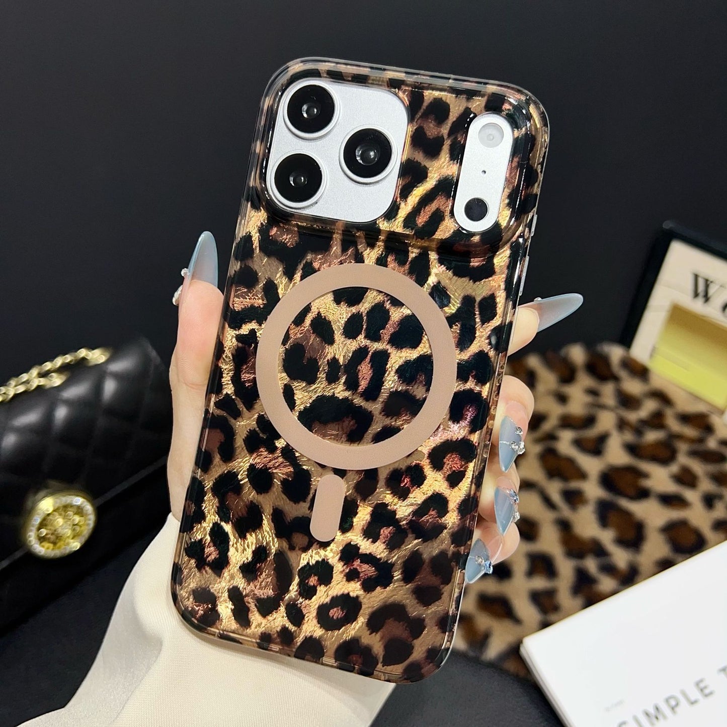 Leopard Animal Print Magnetic Sparkle Phone Case