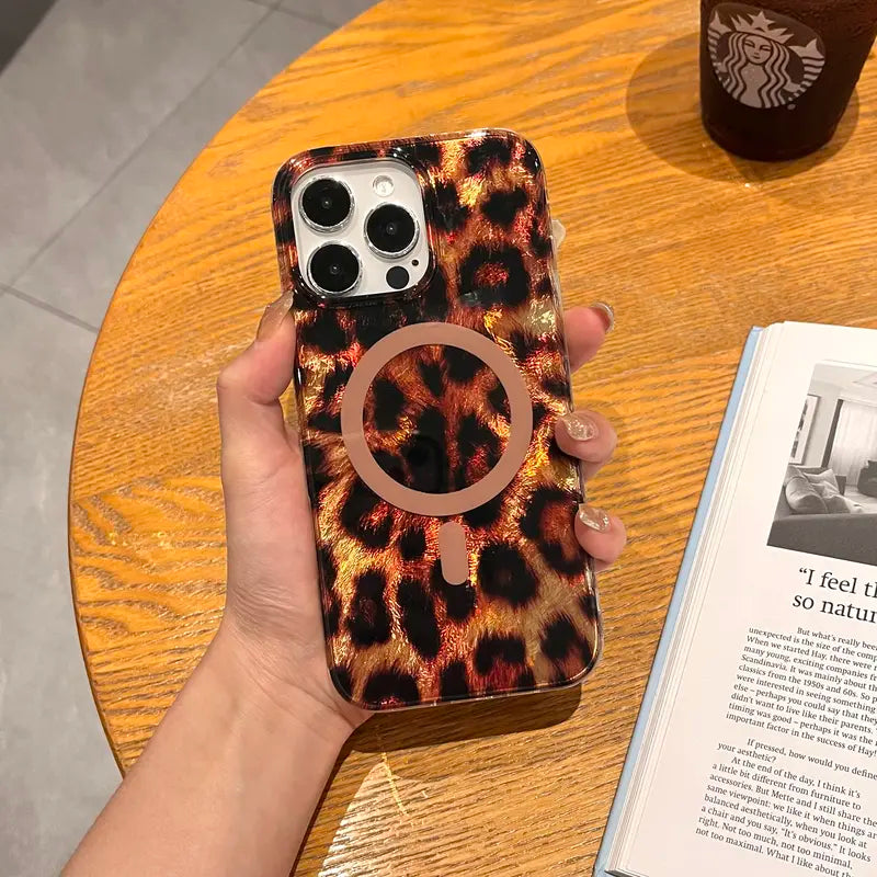 Leopard Animal Print Magnetic Sparkle Phone Case