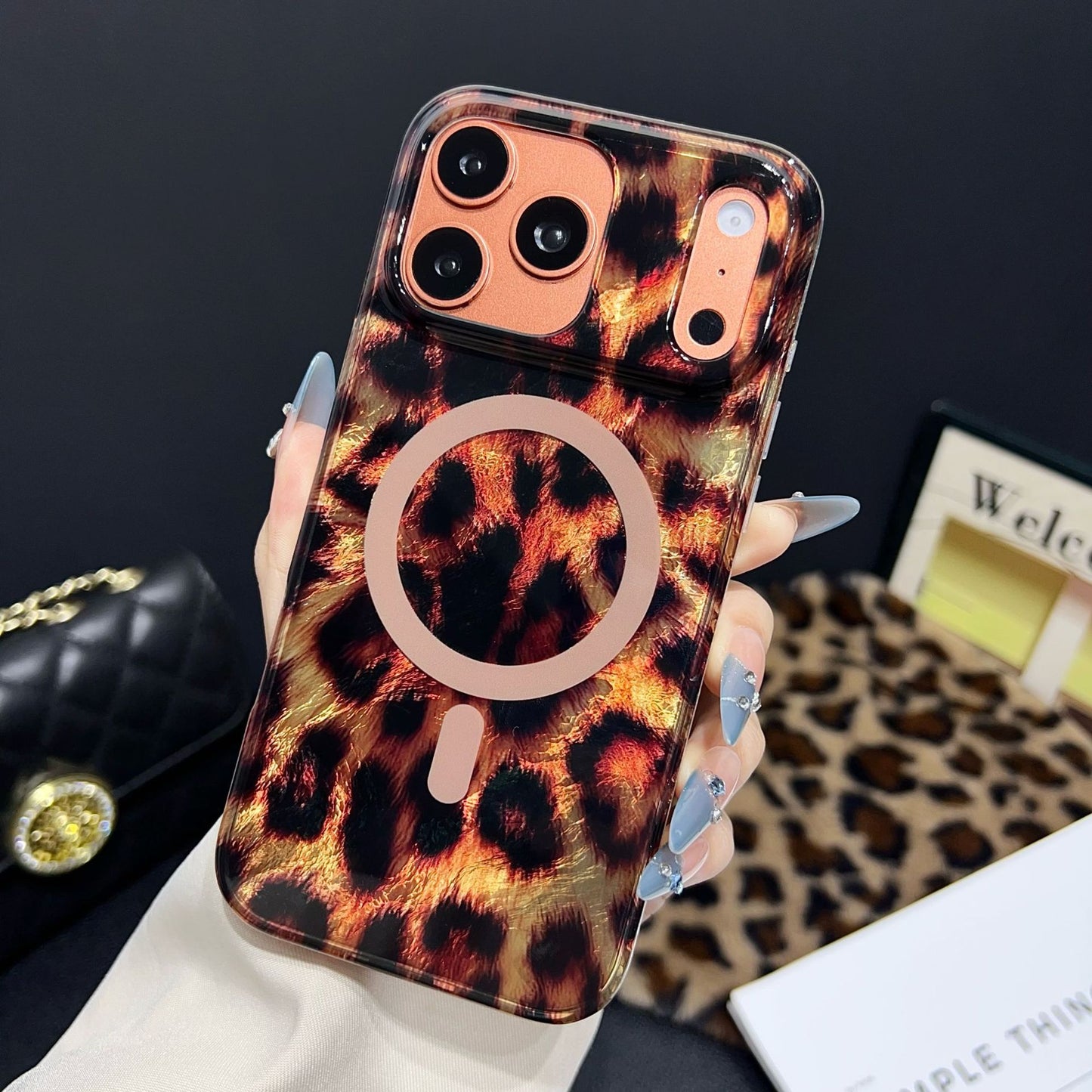 Leopard Animal Print Magnetic Sparkle Phone Case