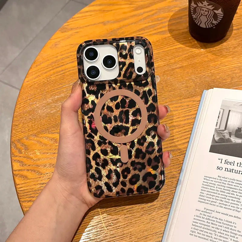 Leopard Animal Print Magnetic Sparkle Phone Case