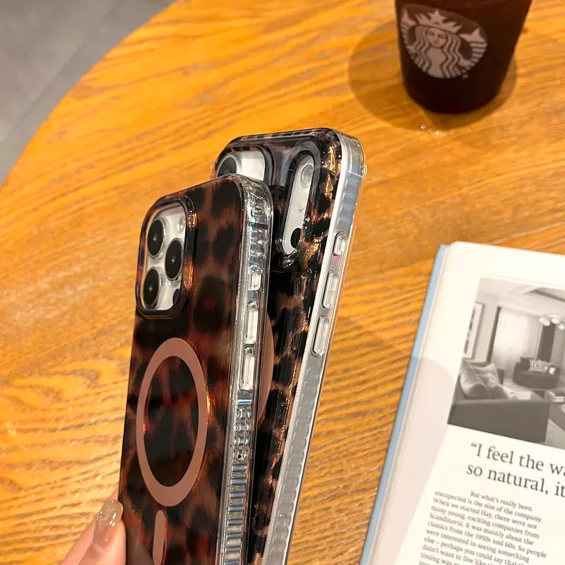 Leopard Animal Print Magnetic Sparkle Phone Case