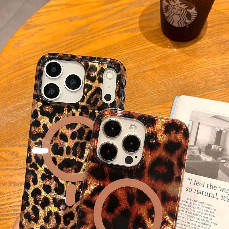 Leopard Animal Print Magnetic Sparkle Phone Case